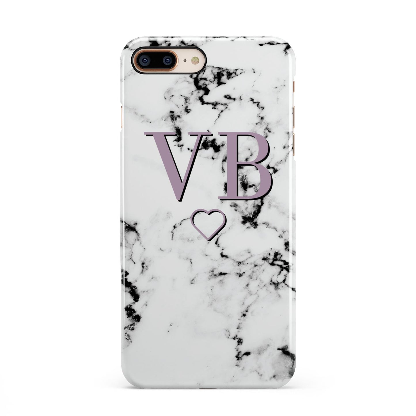 Personalised Initials Love Heart Marble iPhone 8 Plus 3D Snap Case on Gold Phone