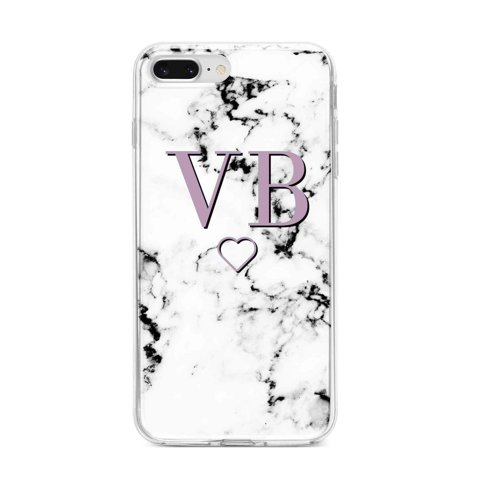 Personalised Initials Love Heart Marble iPhone 8 Plus Bumper Case on Silver iPhone