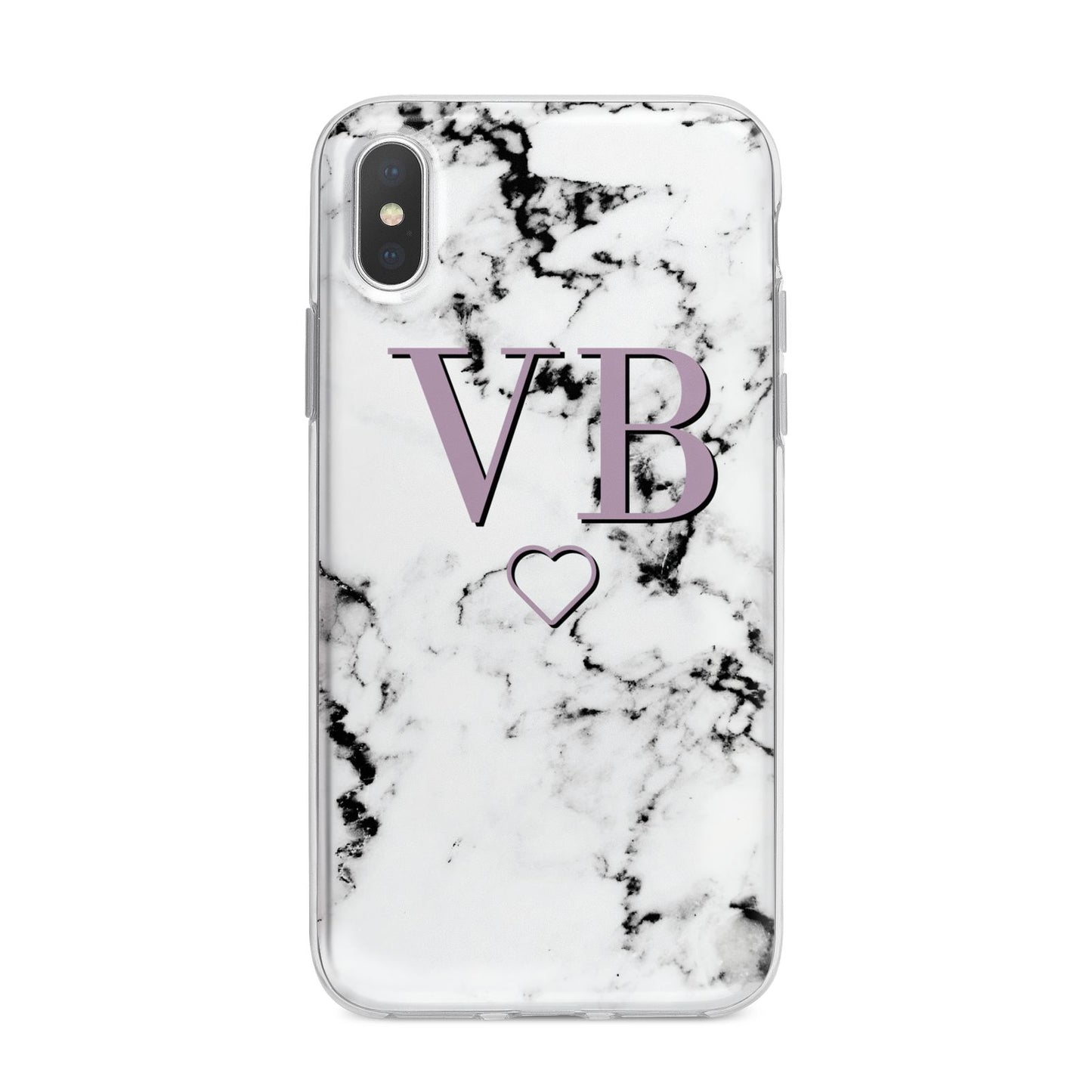 Personalised Initials Love Heart Marble iPhone X Bumper Case on Silver iPhone Alternative Image 1