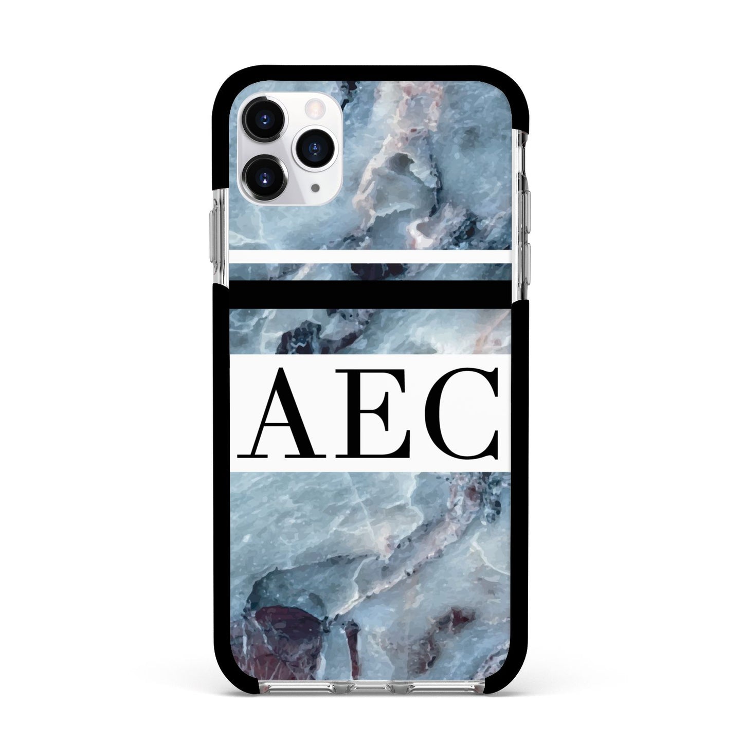 Personalised Initials Marble 9 Apple iPhone 11 Pro Max in Silver with Black Impact Case