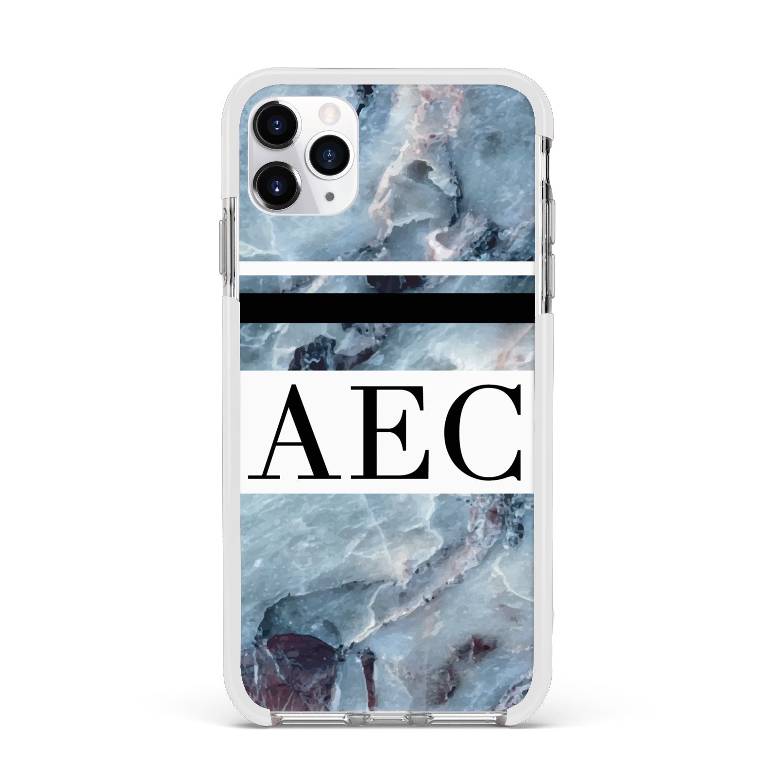 Personalised Initials Marble 9 Apple iPhone 11 Pro Max in Silver with White Impact Case