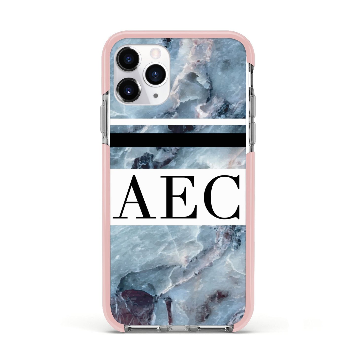 Personalised Initials Marble 9 Apple iPhone 11 Pro in Silver with Pink Impact Case