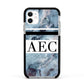 Personalised Initials Marble 9 Apple iPhone 11 in White with Black Impact Case