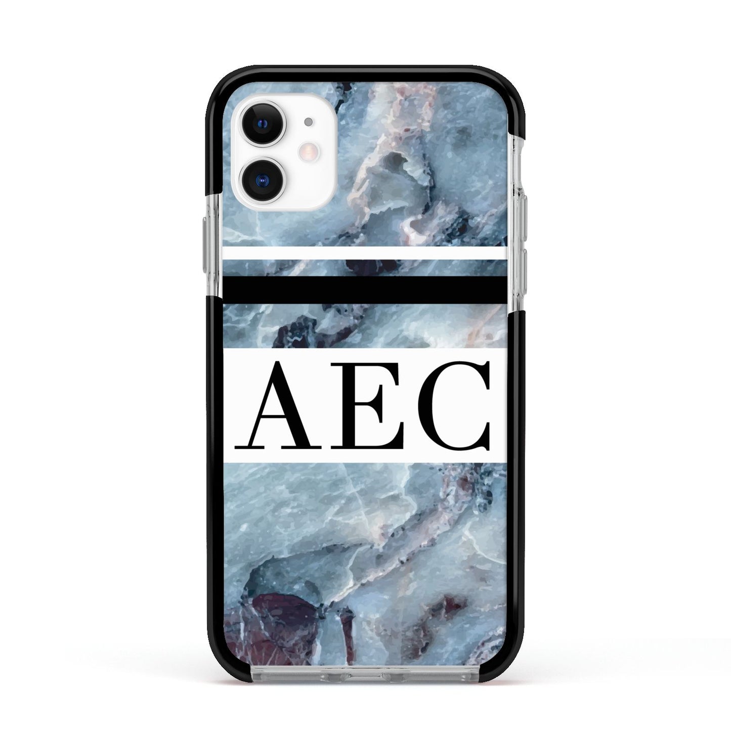 Personalised Initials Marble 9 Apple iPhone 11 in White with Black Impact Case