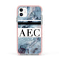 Personalised Initials Marble 9 Apple iPhone 11 in White with Pink Impact Case