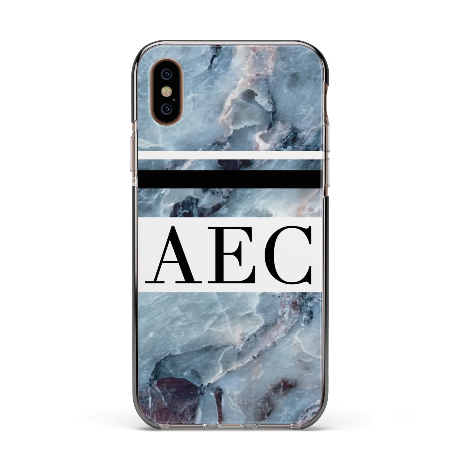 Personalised Initials Marble 9 Apple iPhone Xs Impact Case Black Edge on Gold Phone