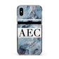 Personalised Initials Marble 9 Apple iPhone Xs Impact Case Black Edge on Silver Phone