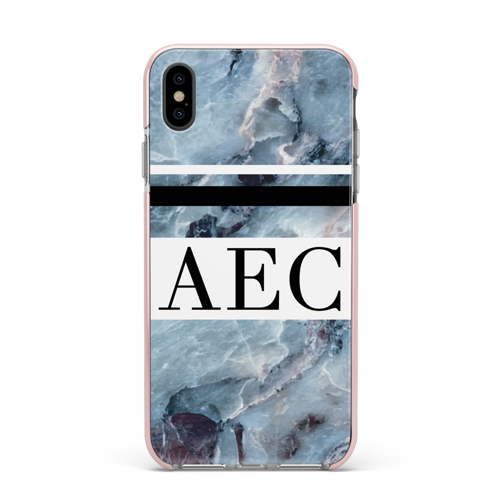 Personalised Initials Marble 9 Apple iPhone Xs Max Impact Case Pink Edge on Black Phone