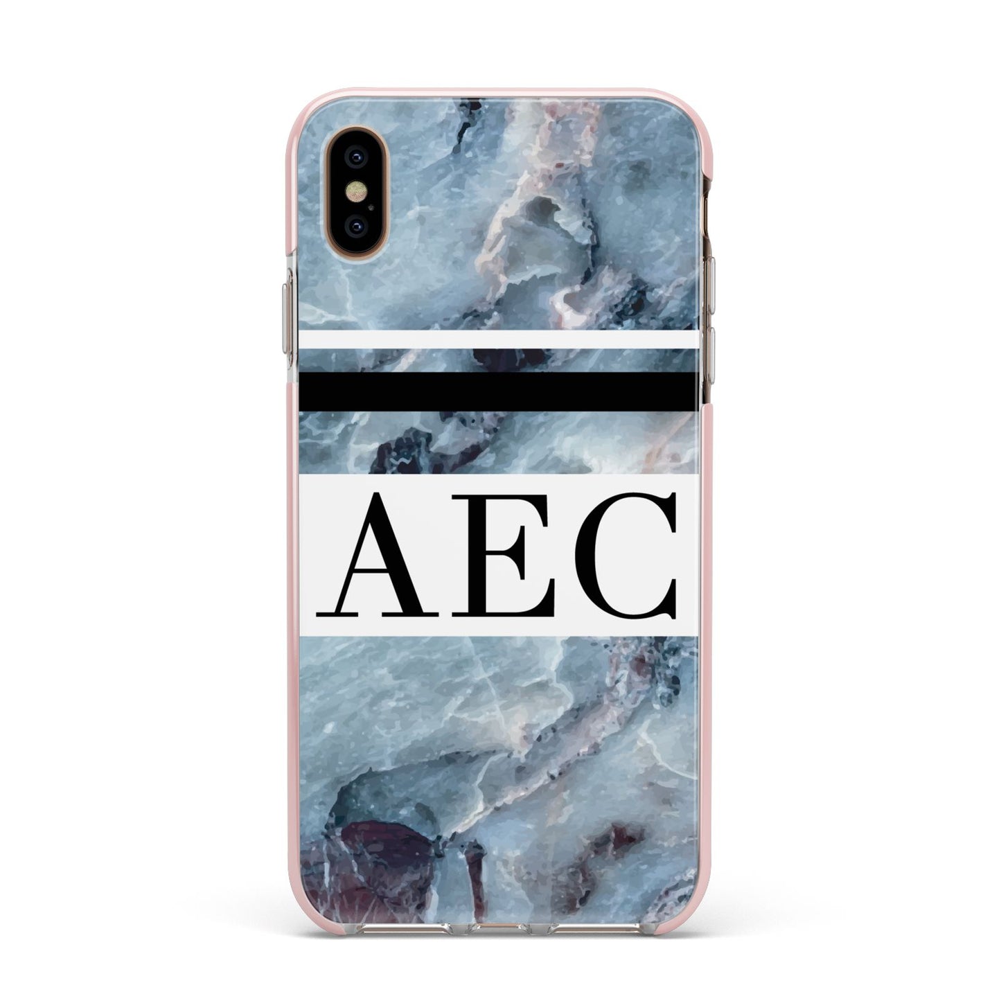 Personalised Initials Marble 9 Apple iPhone Xs Max Impact Case Pink Edge on Gold Phone