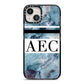 Personalised Initials Marble 9 iPhone 13 Black Impact Case on Silver phone