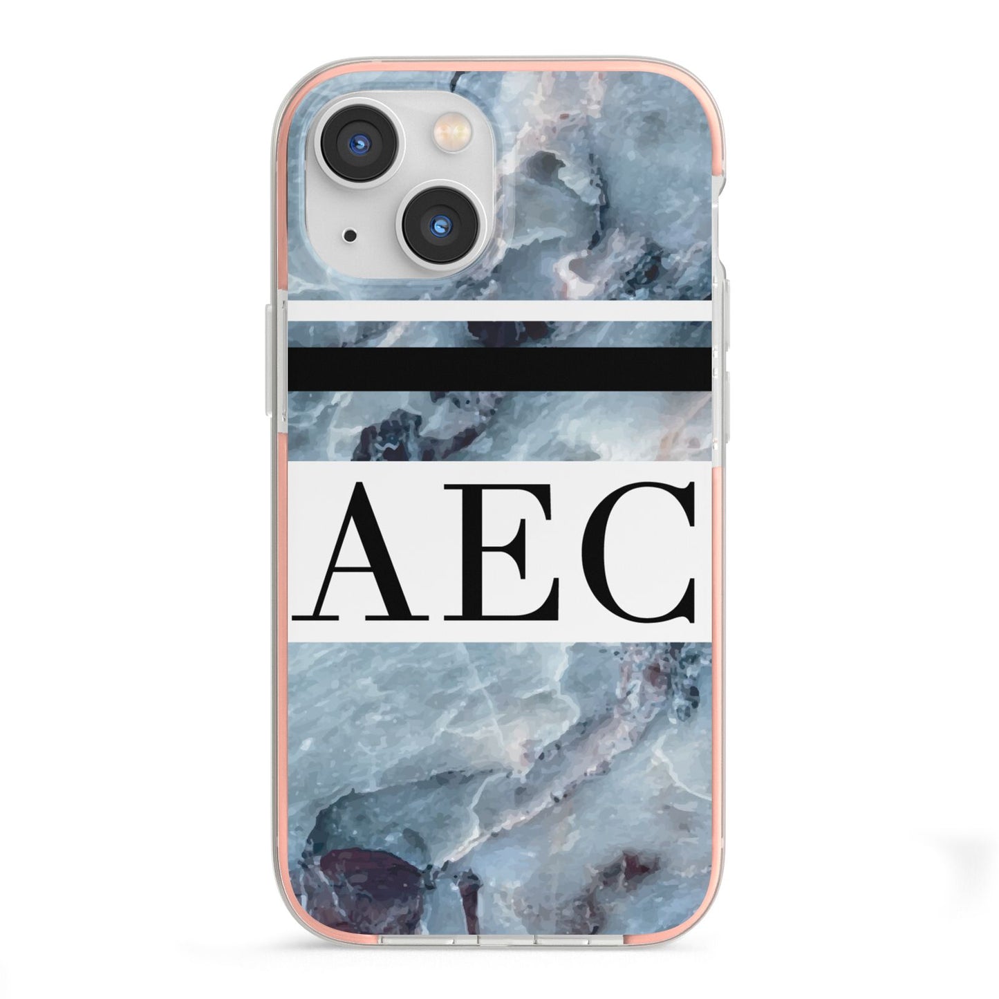 Personalised Initials Marble 9 iPhone 13 Mini TPU Impact Case with Pink Edges
