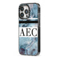 Personalised Initials Marble 9 iPhone 13 Pro Black Impact Case Side Angle on Silver phone