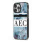 Personalised Initials Marble 9 iPhone 13 Pro Max Black Impact Case Side Angle on Silver phone