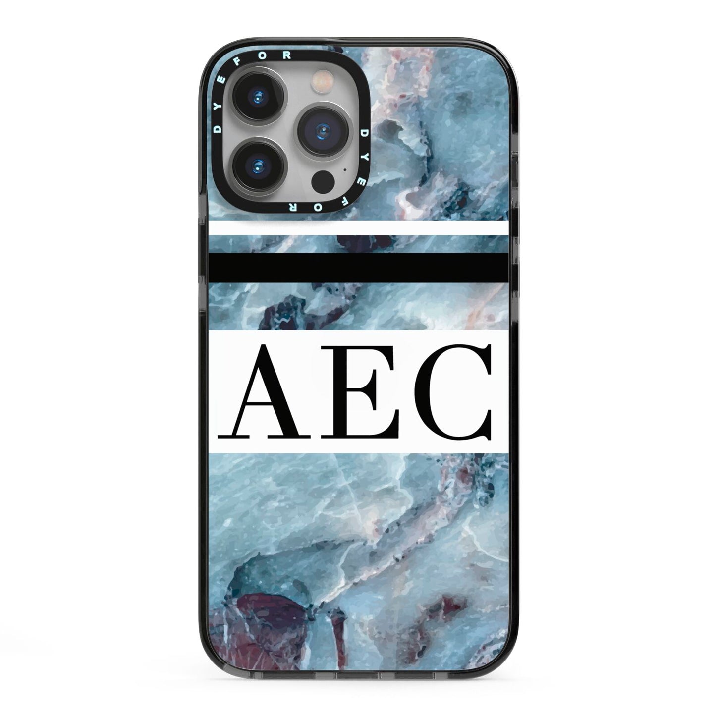 Personalised Initials Marble 9 iPhone 13 Pro Max Black Impact Case on Silver phone