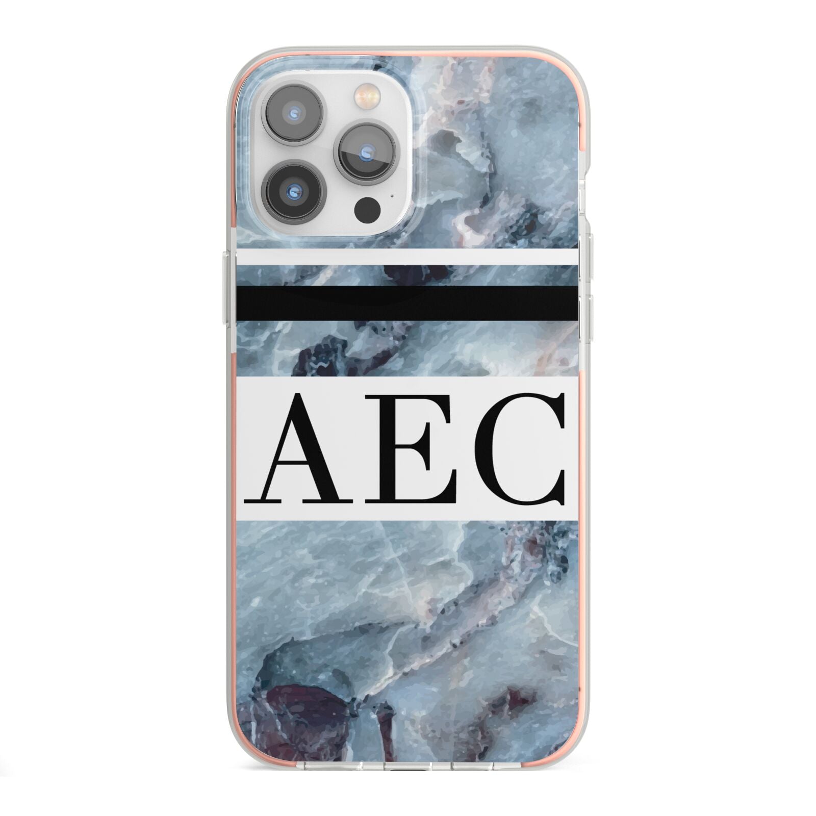 Personalised Initials Marble 9 iPhone 13 Pro Max TPU Impact Case with Pink Edges
