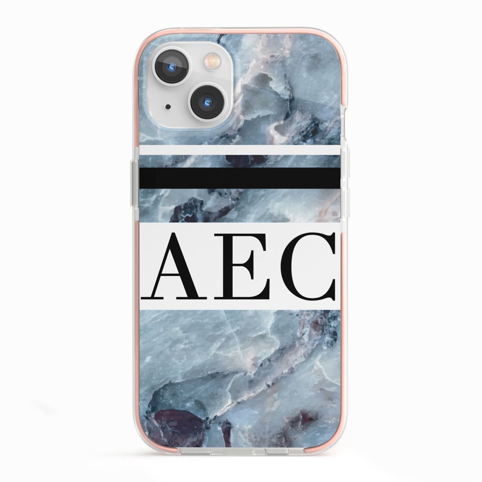 Personalised Initials Marble 9 iPhone 13 TPU Impact Case with Pink Edges