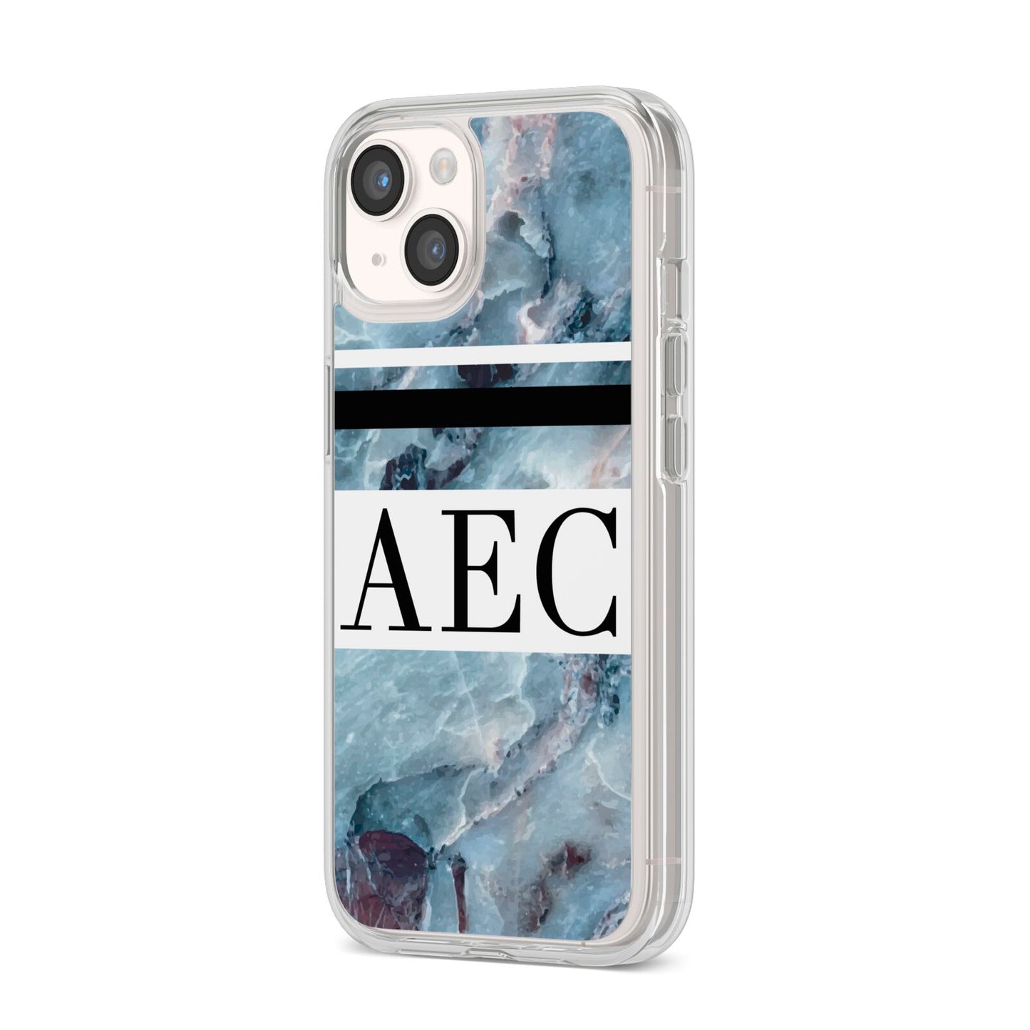 Personalised Initials Marble 9 iPhone 14 Clear Tough Case Starlight Angled Image