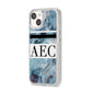 Personalised Initials Marble 9 iPhone 14 Glitter Tough Case Starlight Angled Image