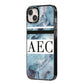 Personalised Initials Marble 9 iPhone 14 Plus Black Impact Case Side Angle on Silver phone