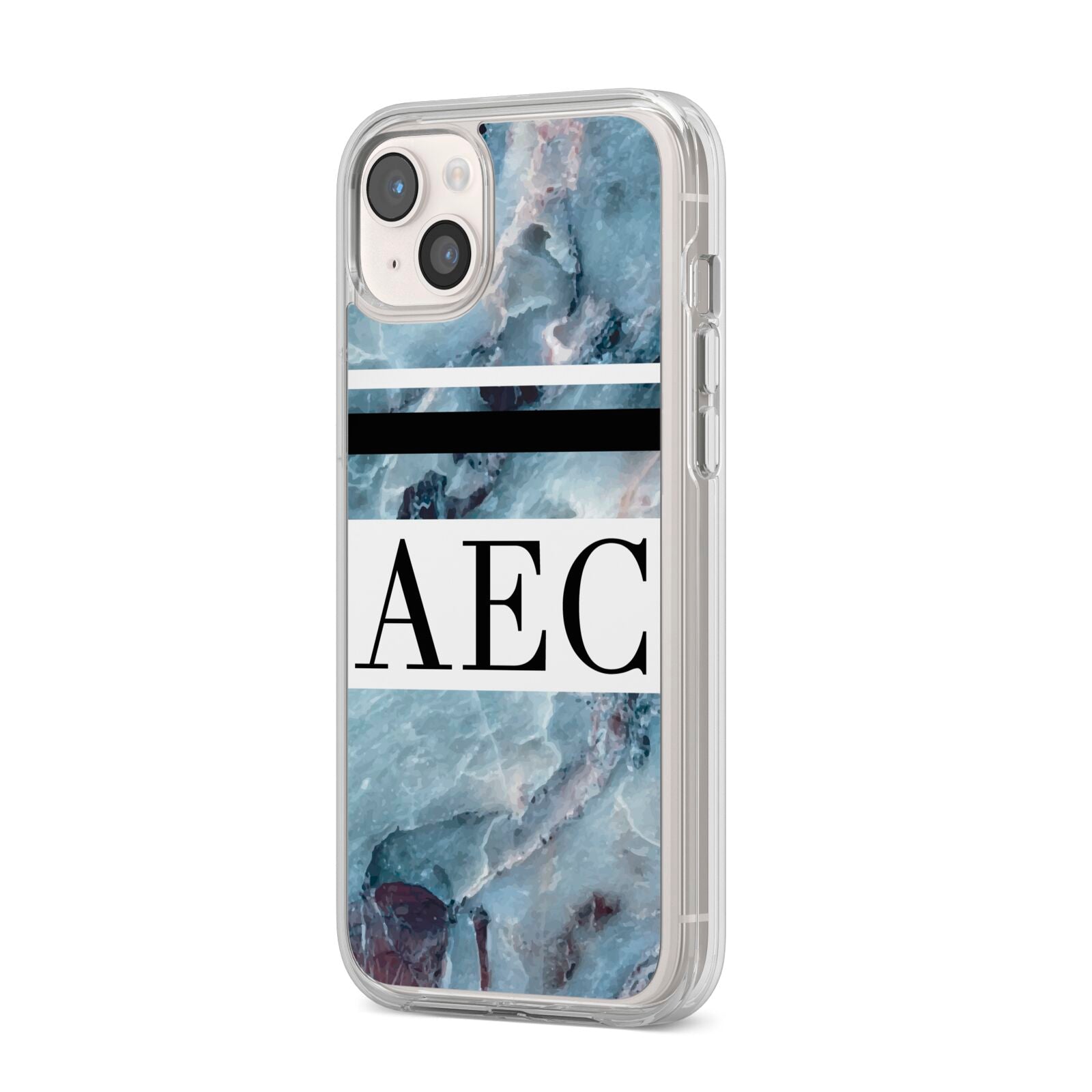 Personalised Initials Marble 9 iPhone 14 Plus Clear Tough Case Starlight Angled Image