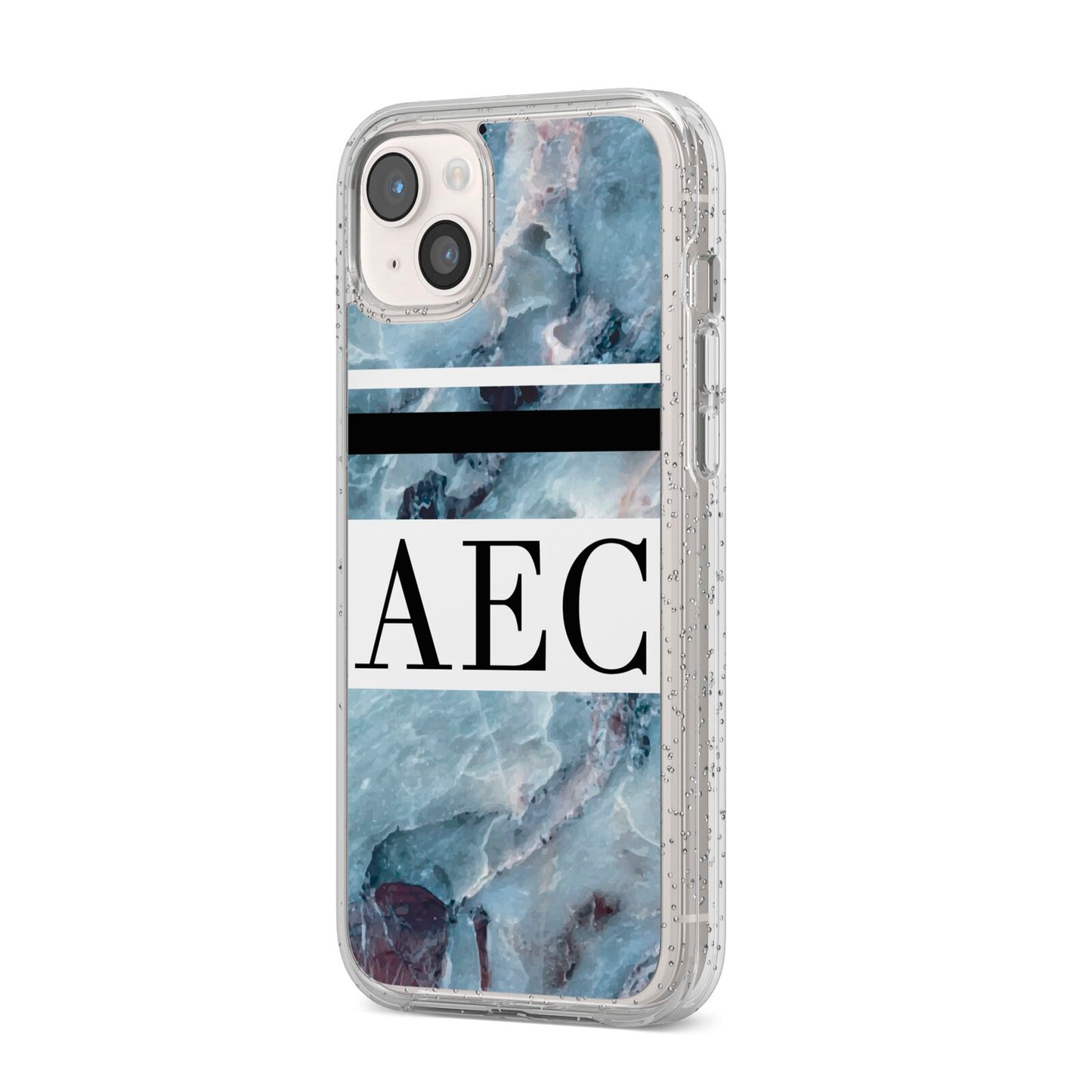 Personalised Initials Marble 9 iPhone 14 Plus Glitter Tough Case Starlight Angled Image