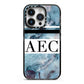 Personalised Initials Marble 9 iPhone 14 Pro Black Impact Case on Silver phone
