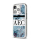 Personalised Initials Marble 9 iPhone 14 Pro Clear Tough Case Silver Angled Image
