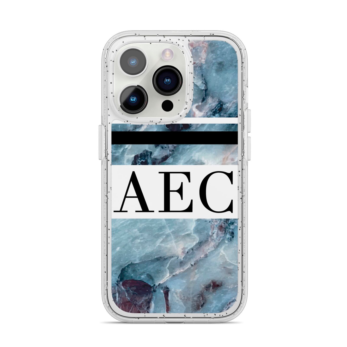 Personalised Initials Marble 9 iPhone 14 Pro Glitter Tough Case Silver