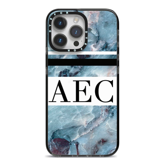 Personalised Initials Marble 9 iPhone 14 Pro Max Black Impact Case on Silver phone
