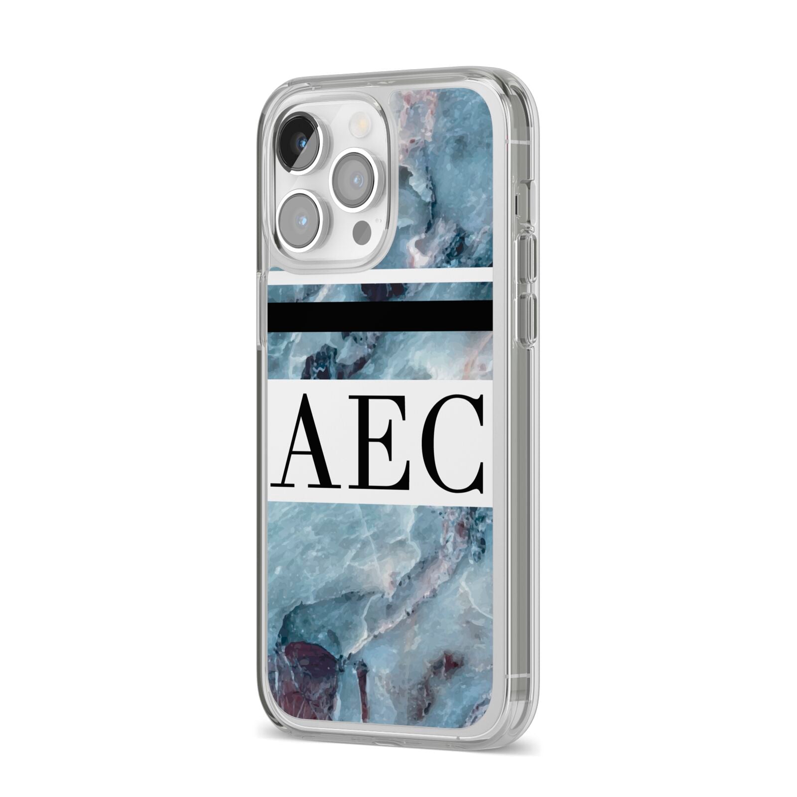 Personalised Initials Marble 9 iPhone 14 Pro Max Clear Tough Case Silver Angled Image