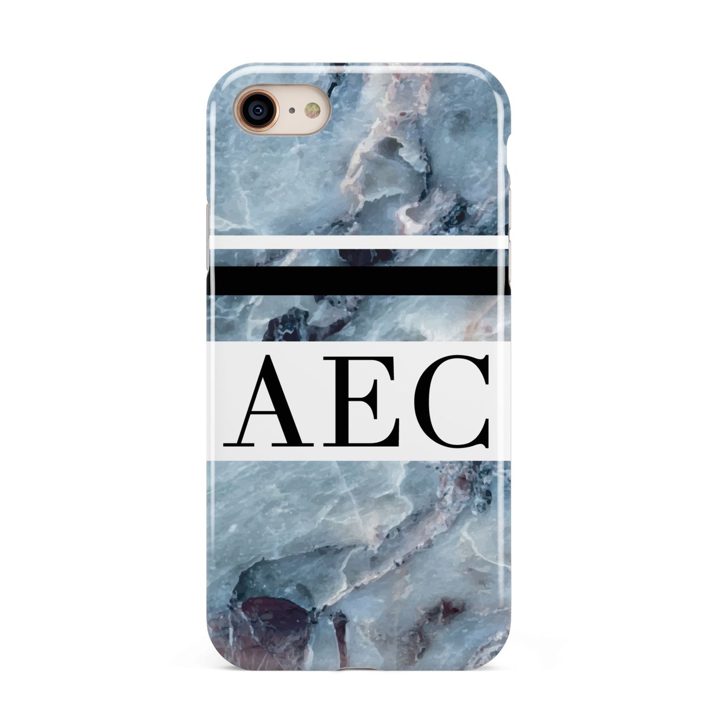 Personalised Initials Marble 9 iPhone 8 3D Tough Case on Gold Phone