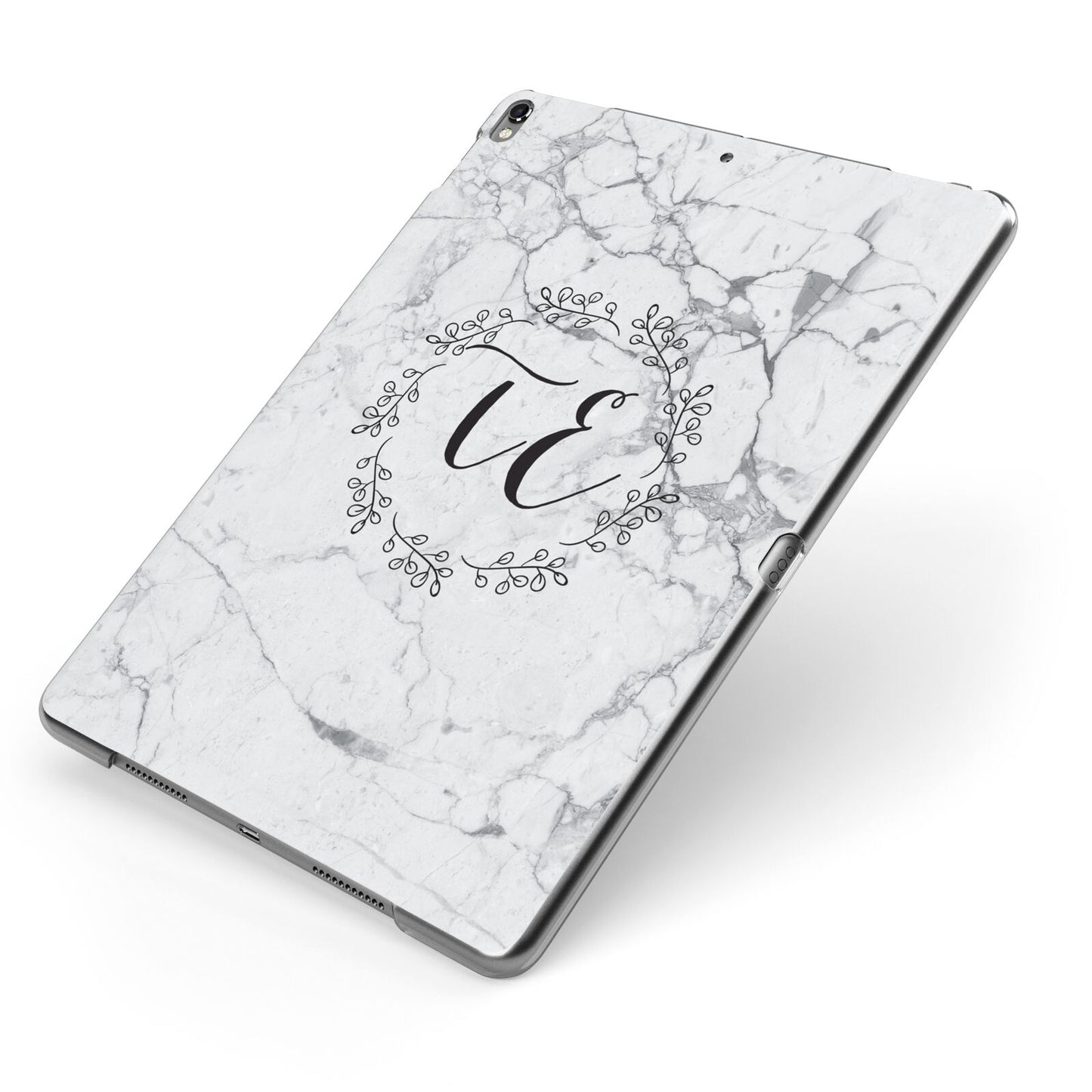 Personalised Initials Marble Apple iPad Case on Grey iPad Side View