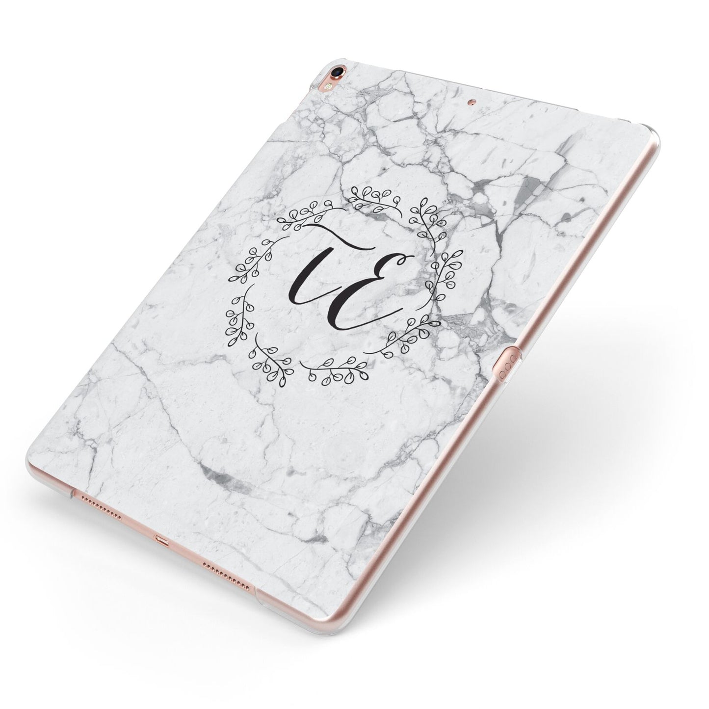 Personalised Initials Marble Apple iPad Case on Rose Gold iPad Side View