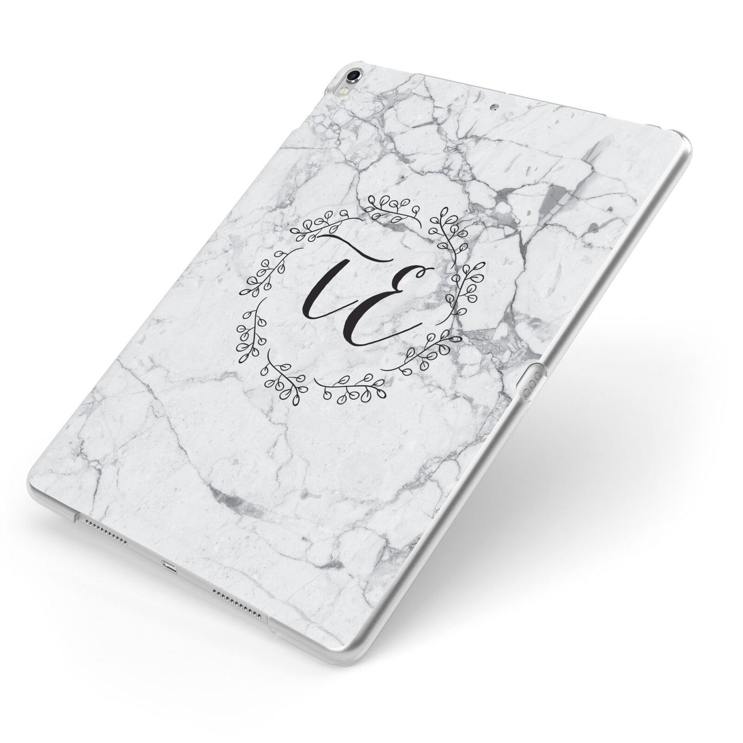 Personalised Initials Marble Apple iPad Case on Silver iPad Side View