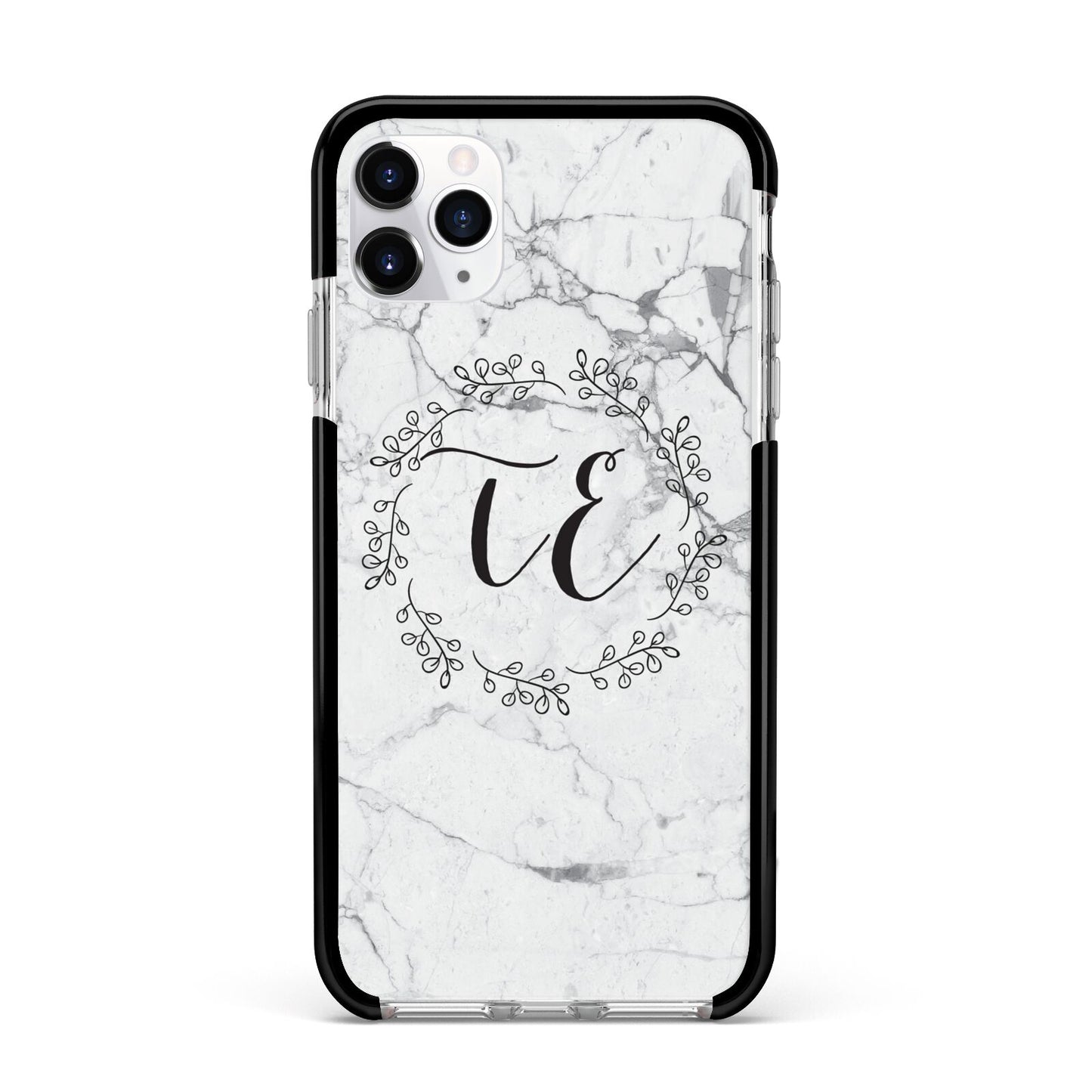 Personalised Initials Marble Apple iPhone 11 Pro Max in Silver with Black Impact Case