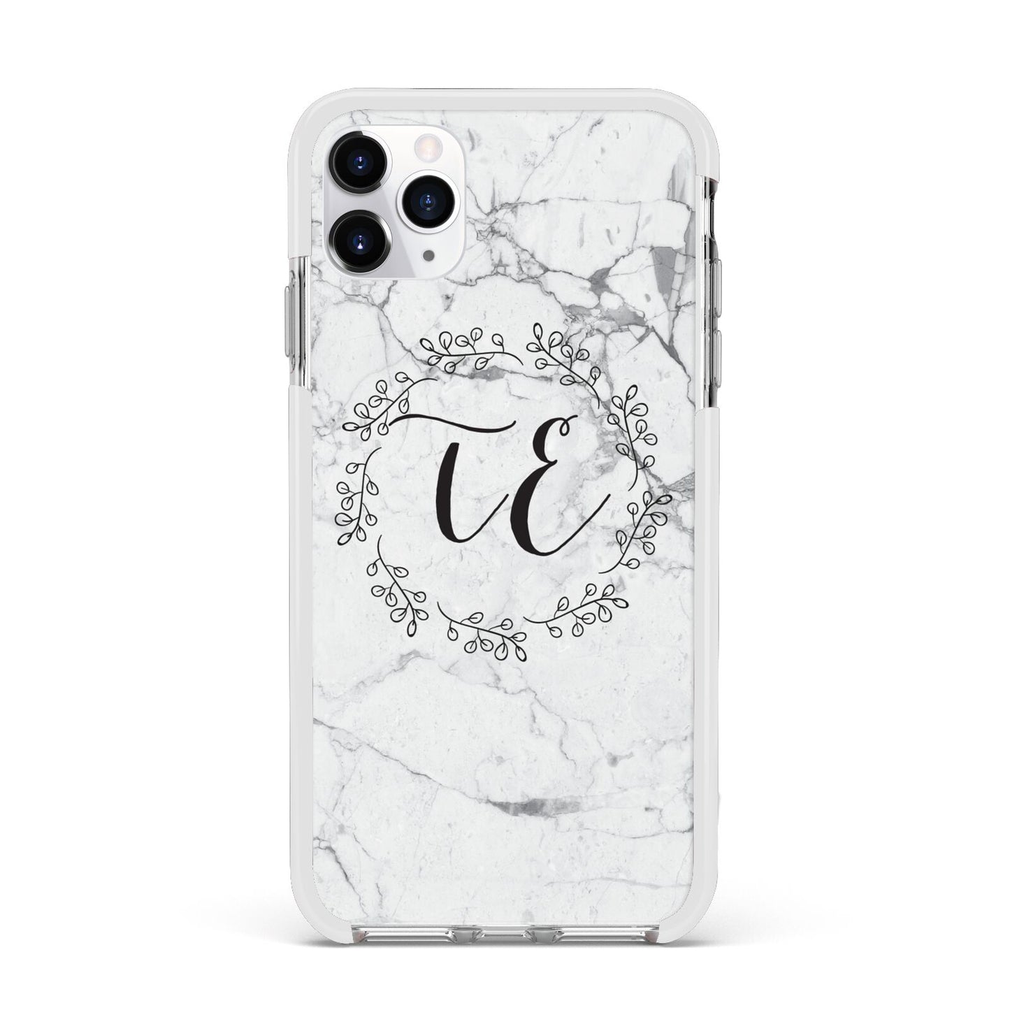 Personalised Initials Marble Apple iPhone 11 Pro Max in Silver with White Impact Case