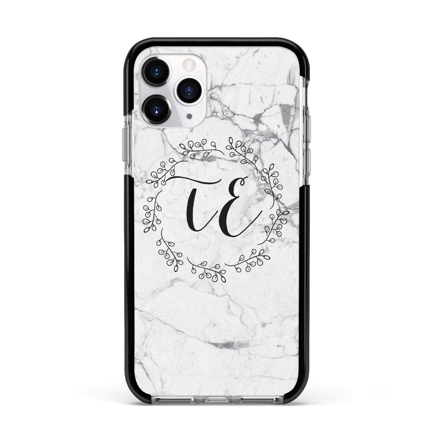 Personalised Initials Marble Apple iPhone 11 Pro in Silver with Black Impact Case