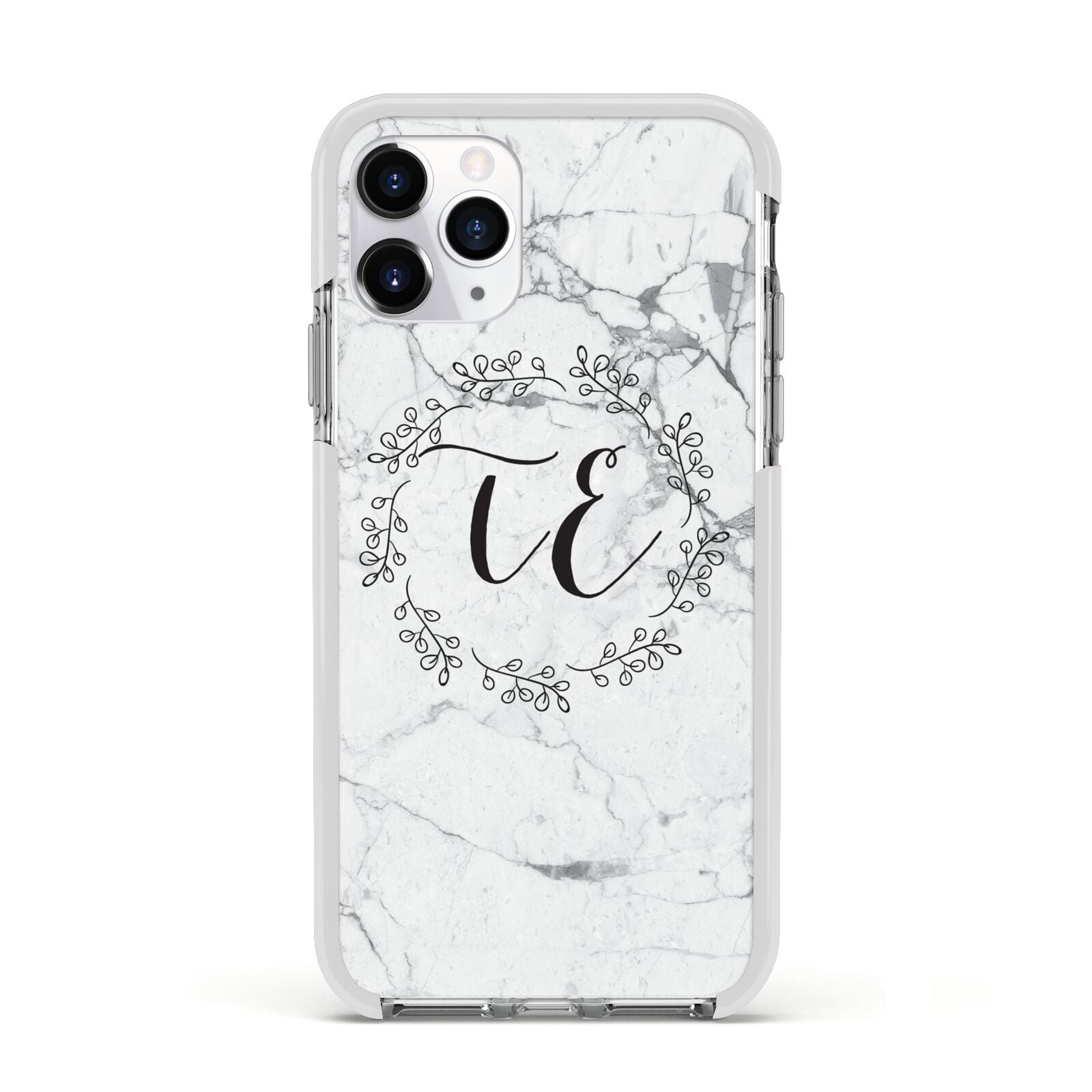 Personalised Initials Marble Apple iPhone 11 Pro in Silver with White Impact Case