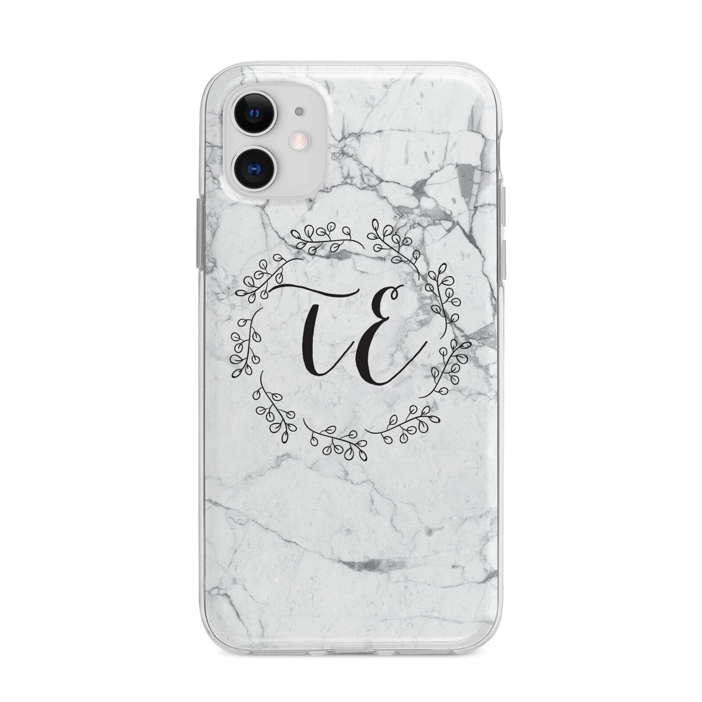 Personalised Initials Marble Apple iPhone 11 in White with Bumper Case