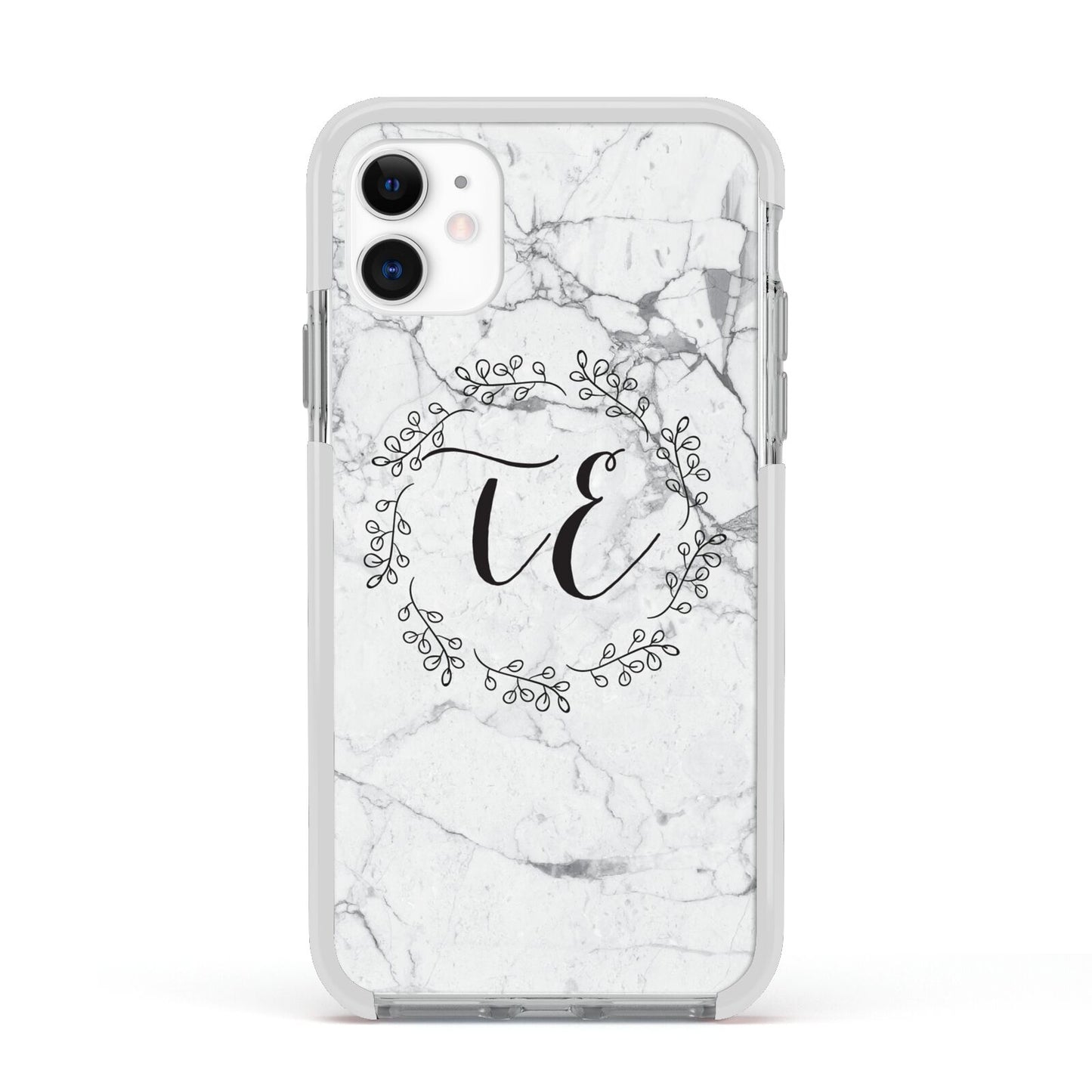 Personalised Initials Marble Apple iPhone 11 in White with White Impact Case