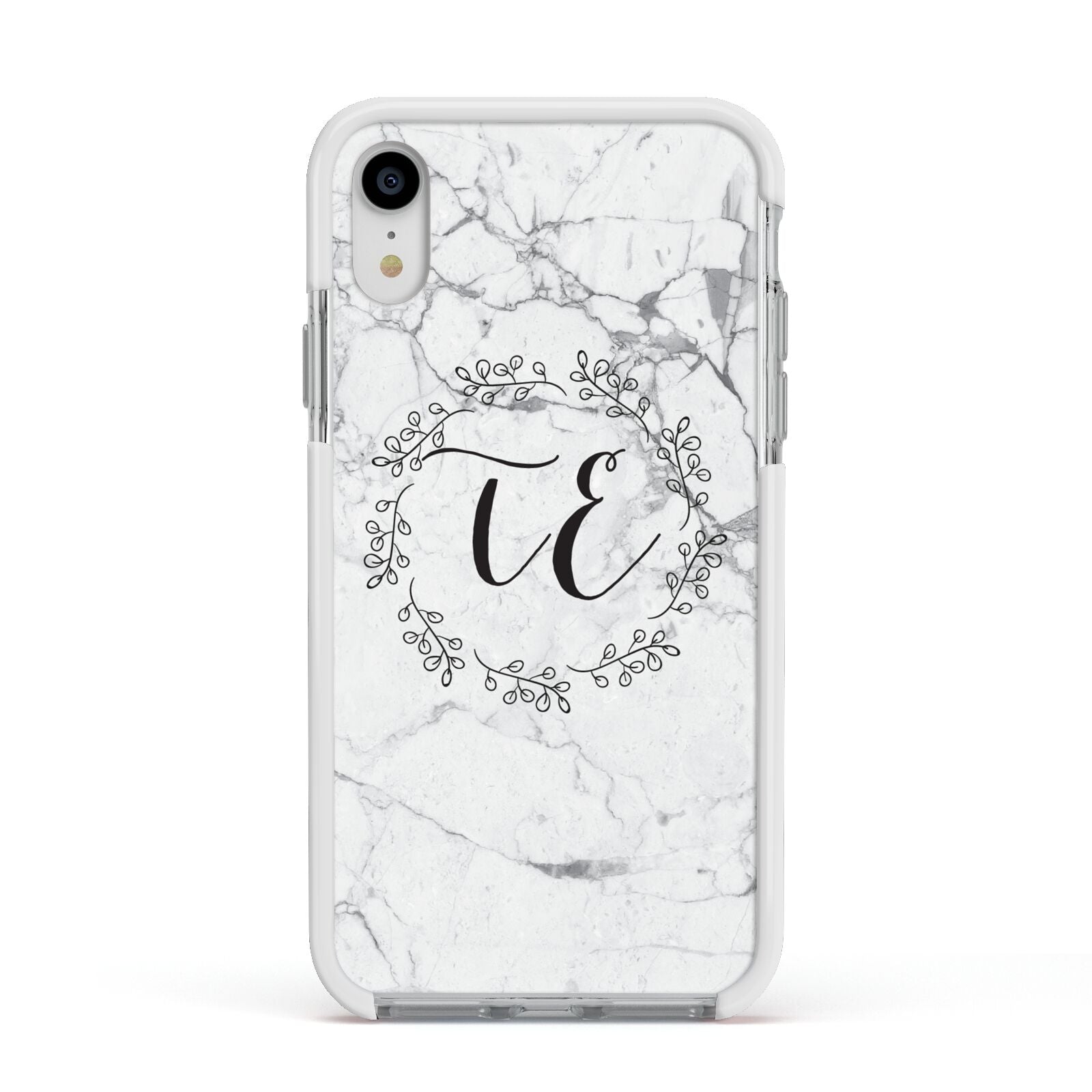 Personalised Initials Marble Apple iPhone XR Impact Case White Edge on Silver Phone