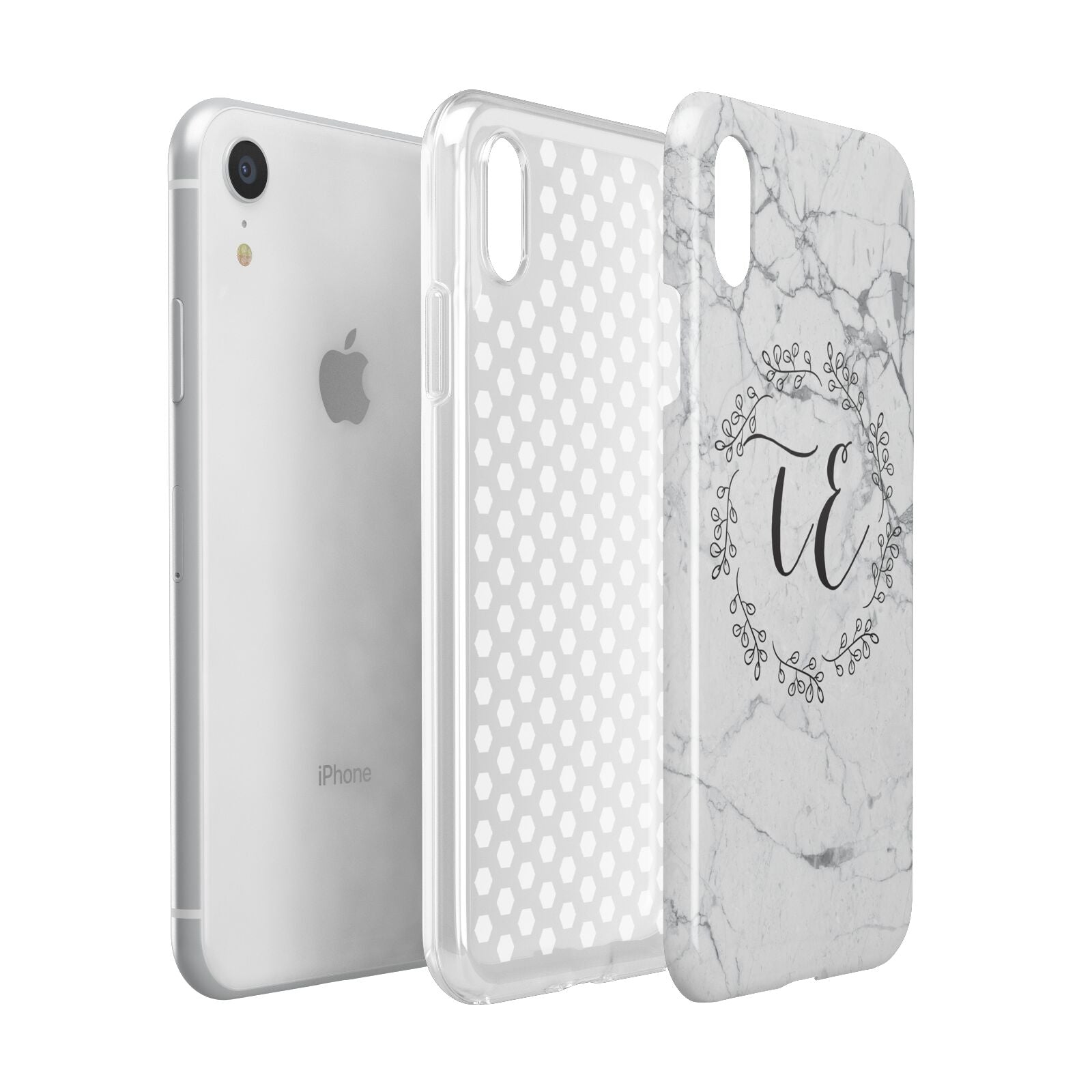 Personalised Initials Marble Apple iPhone XR White 3D Tough Case Expanded view
