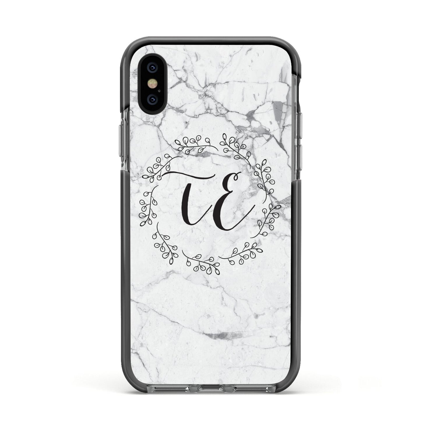 Personalised Initials Marble Apple iPhone Xs Impact Case Black Edge on Black Phone