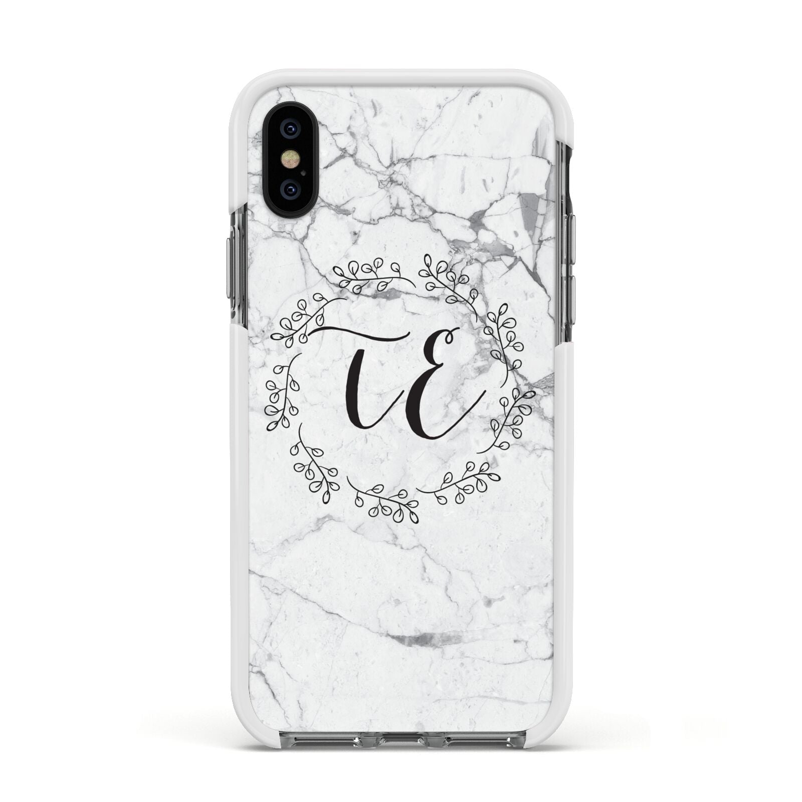 Personalised Initials Marble Apple iPhone Xs Impact Case White Edge on Black Phone