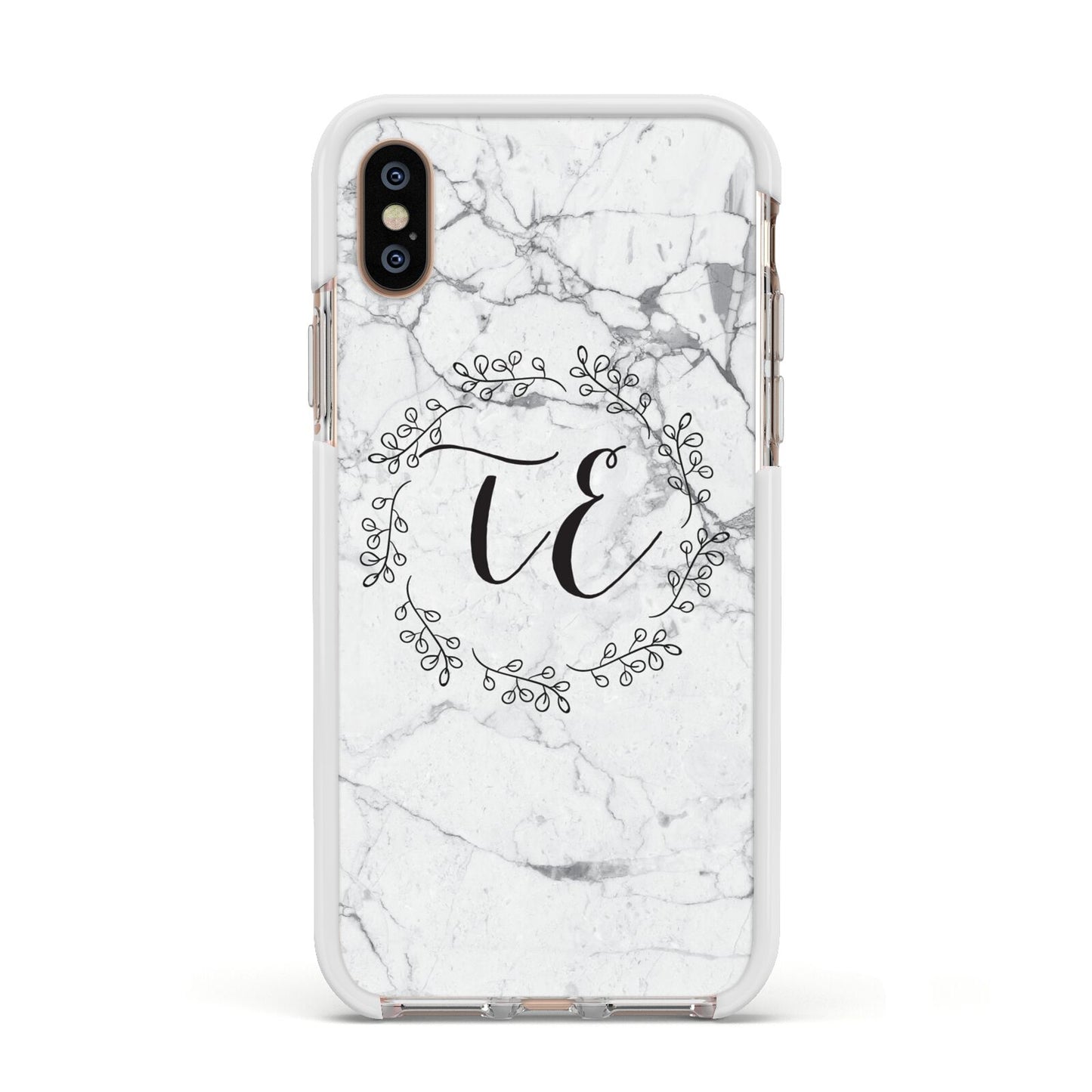 Personalised Initials Marble Apple iPhone Xs Impact Case White Edge on Gold Phone