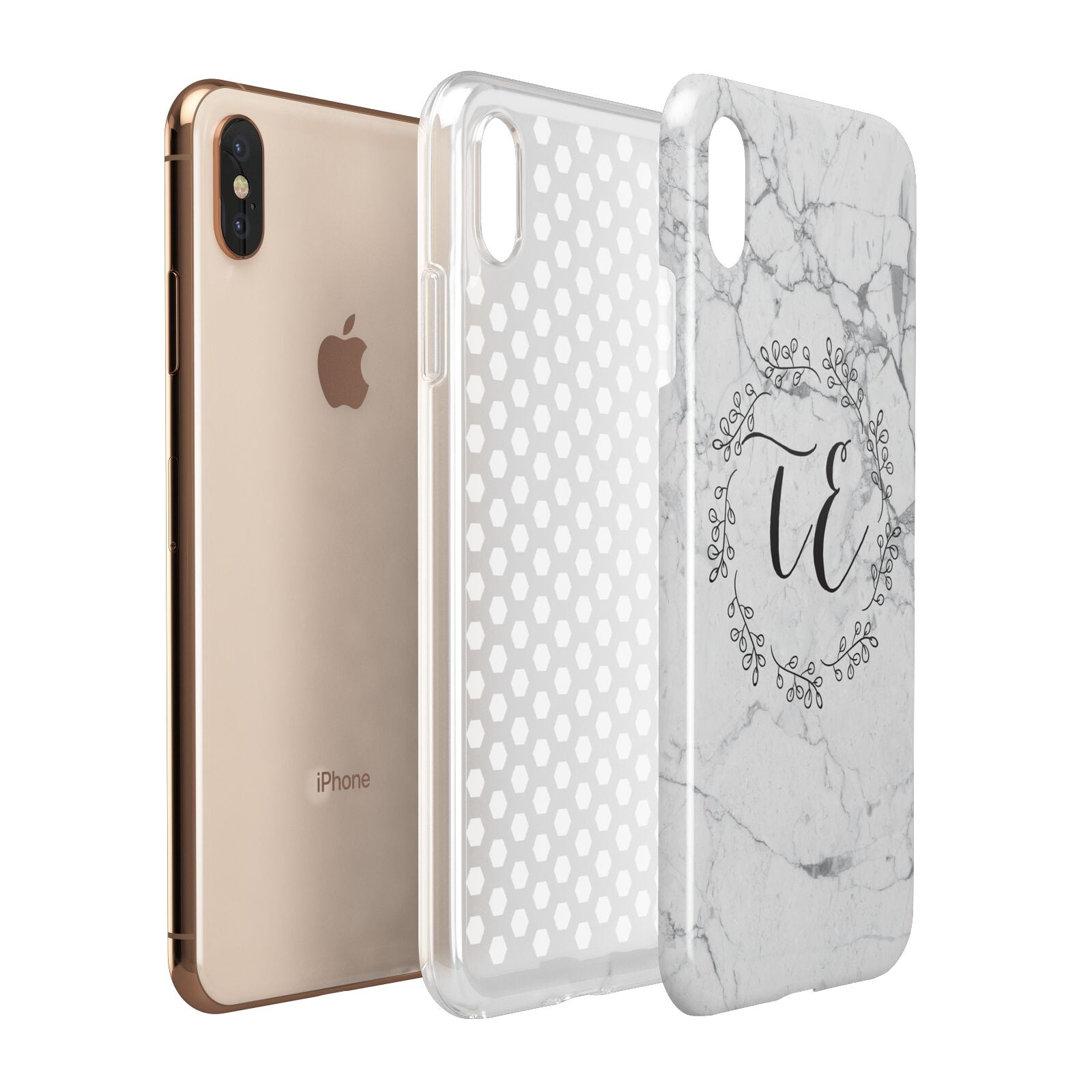 Personalised Initials Marble Apple iPhone Xs Max 3D Tough Case Expanded View