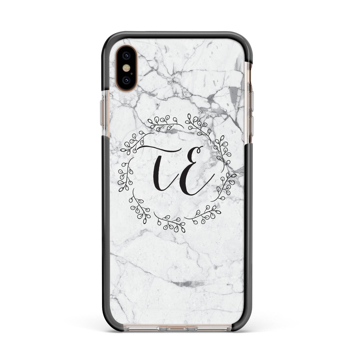 Personalised Initials Marble Apple iPhone Xs Max Impact Case Black Edge on Gold Phone