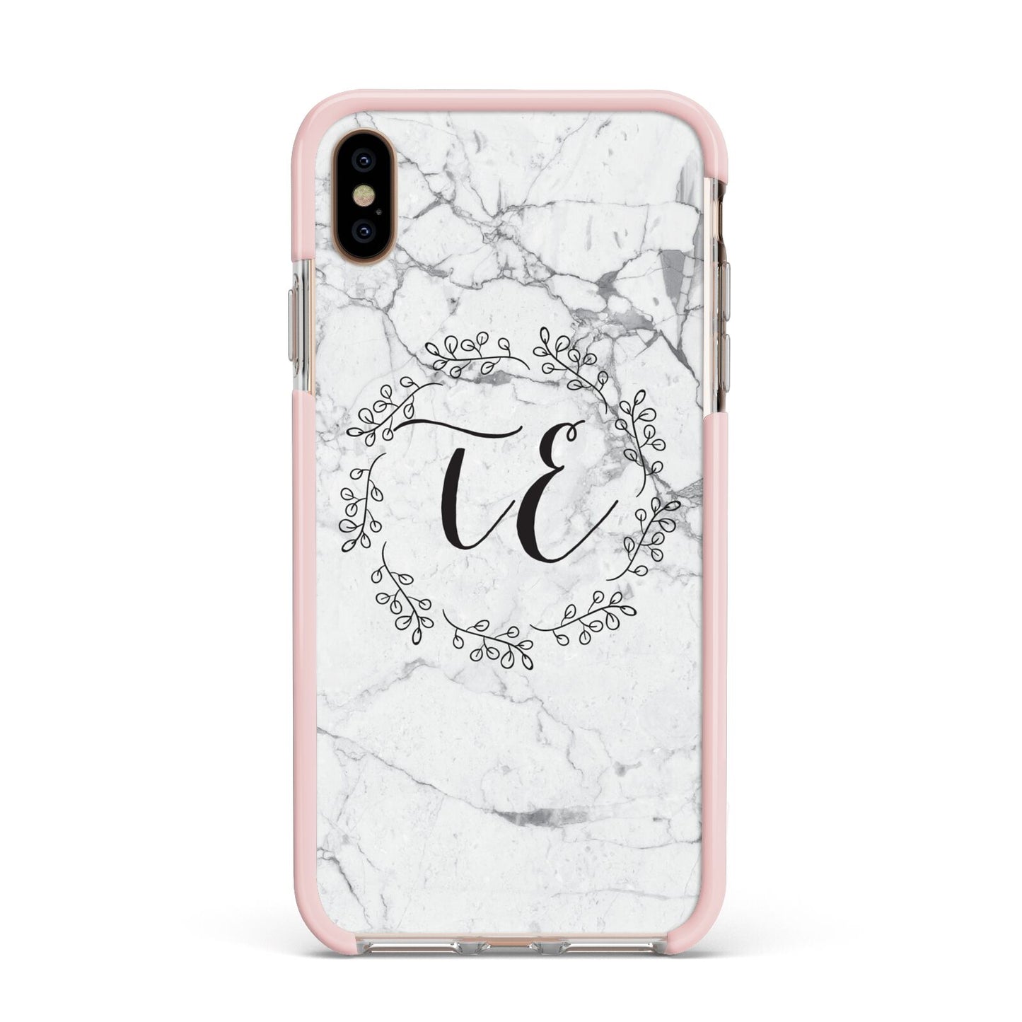 Personalised Initials Marble Apple iPhone Xs Max Impact Case Pink Edge on Gold Phone