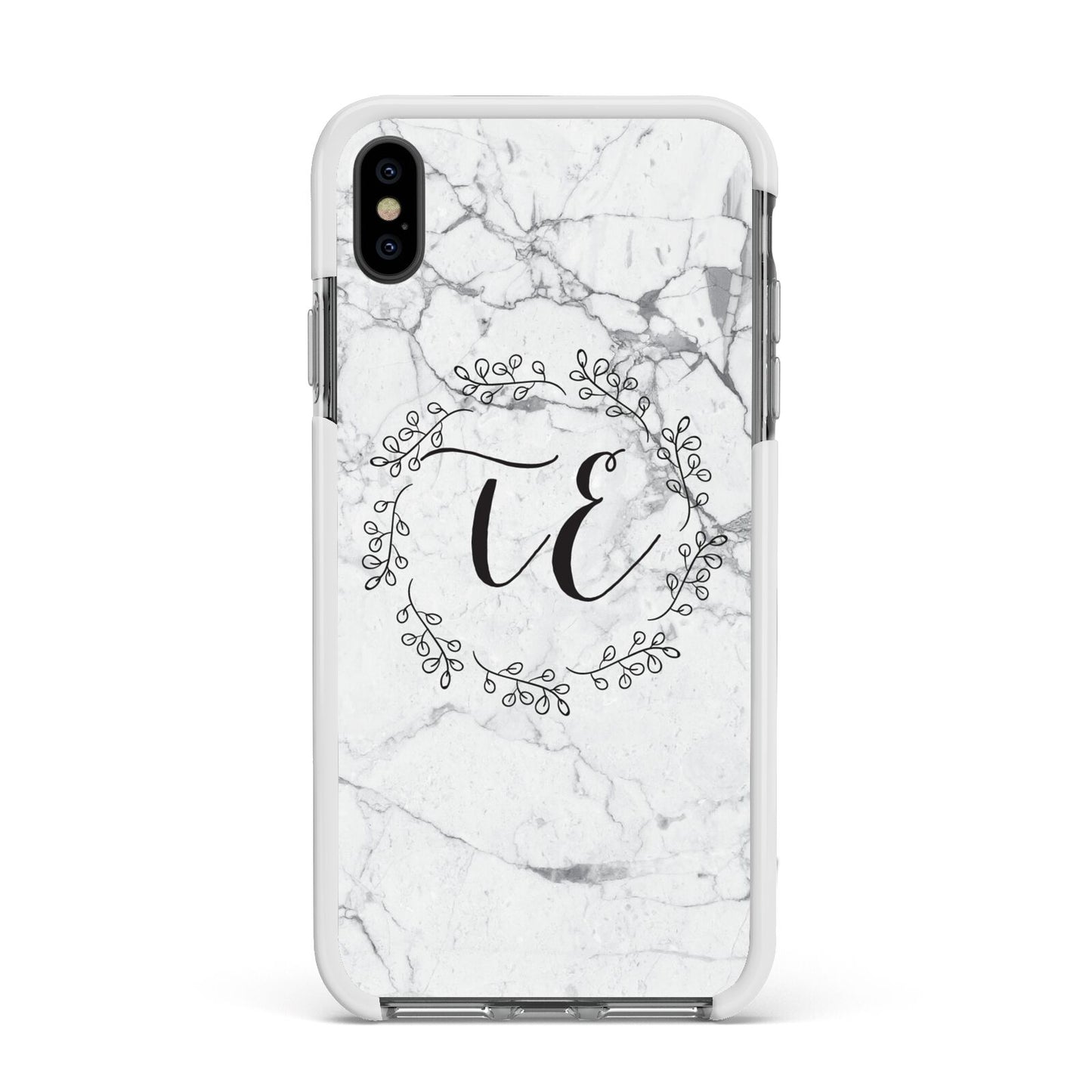 Personalised Initials Marble Apple iPhone Xs Max Impact Case White Edge on Black Phone