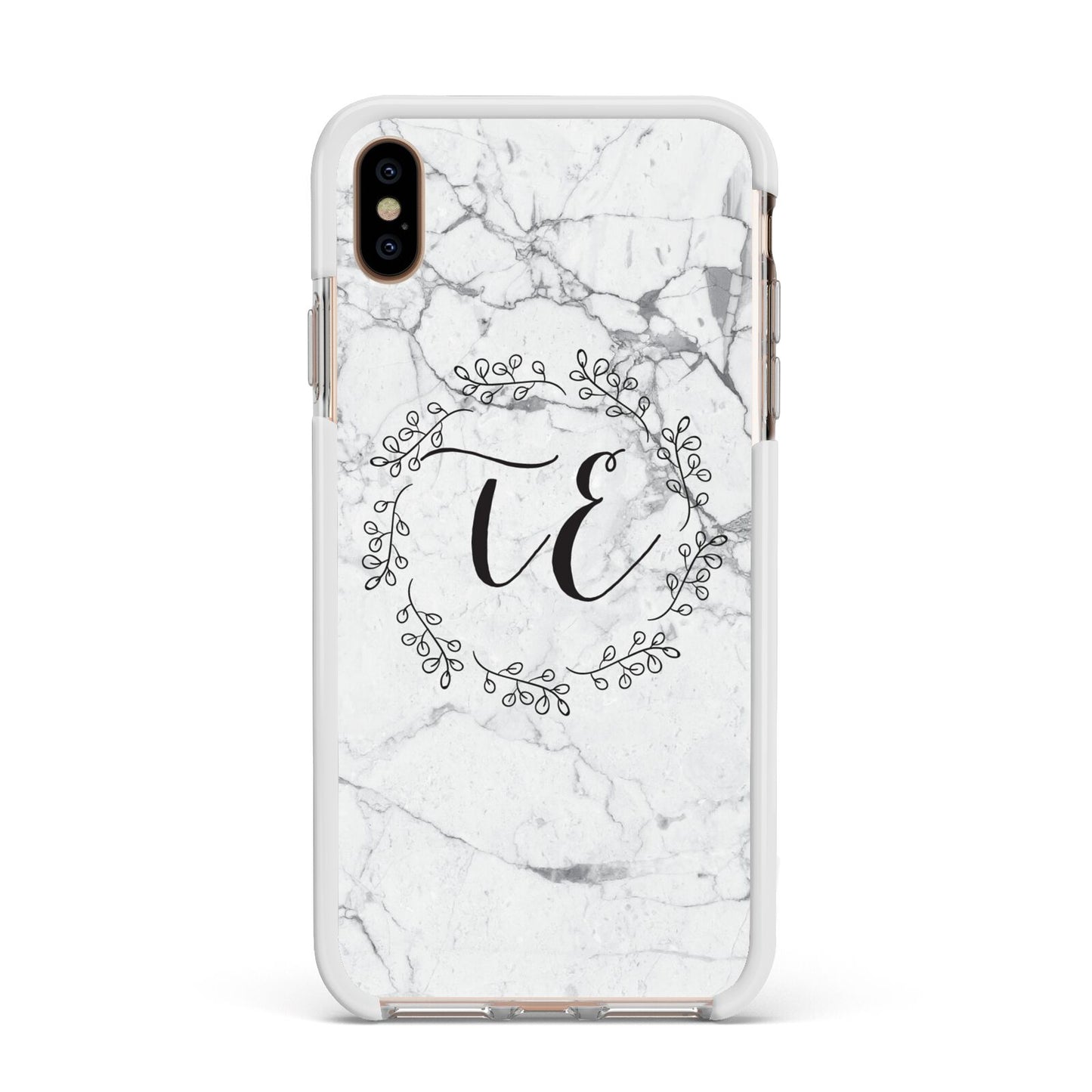 Personalised Initials Marble Apple iPhone Xs Max Impact Case White Edge on Gold Phone
